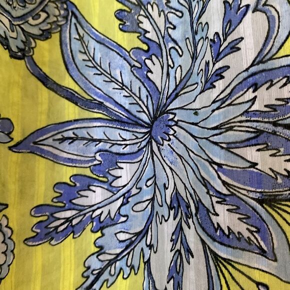 Loft Yellow with Blue Flowers Ruffle Sleeve Top Size Small - Picture 3 of 10